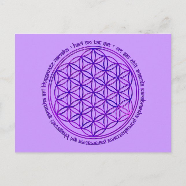 Postal Flor de vida - Moola Mantra - violeta (Anverso)