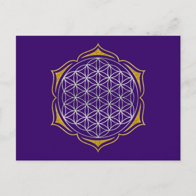 Postal Flor de vida - oro de plata de Lotus (Anverso)