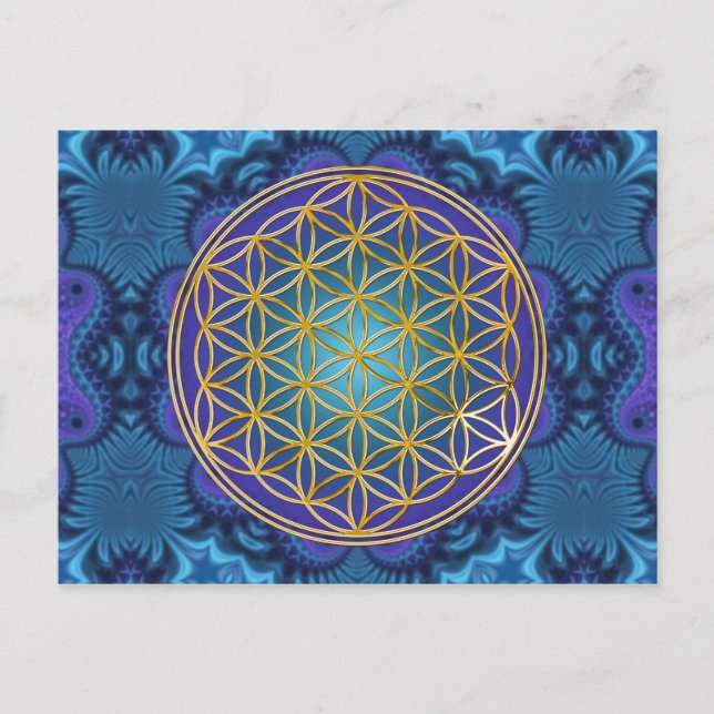 Postal Flor de vida - oro - fractal 1 (Anverso)