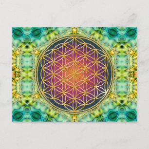 Postal Flor de vida - oro - fractal 2