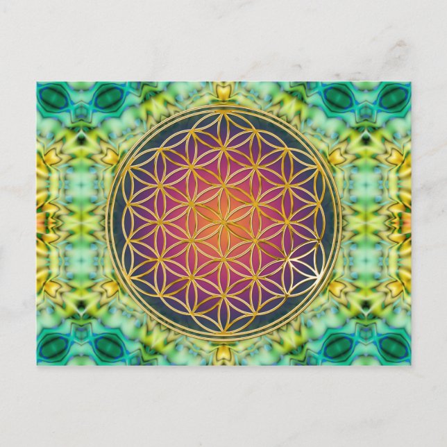 Postal Flor de vida - oro - fractal 2 (Anverso)