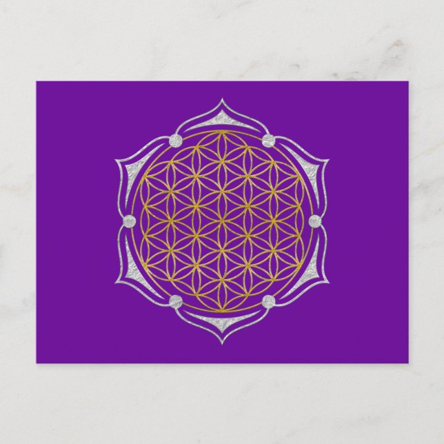 Postal Flor de vida - plata de oro de Lotus (Anverso)