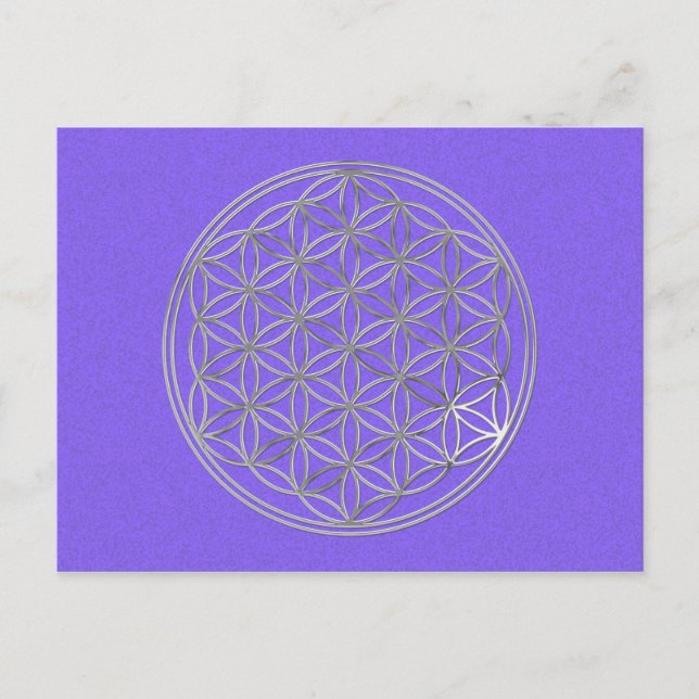 Postal Flor De Vida | plata, lila splatter (Anverso)