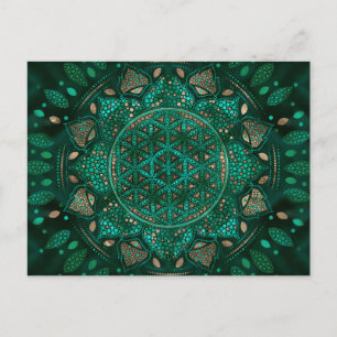 Postal Flor de vida Punto Arte malaquita oro