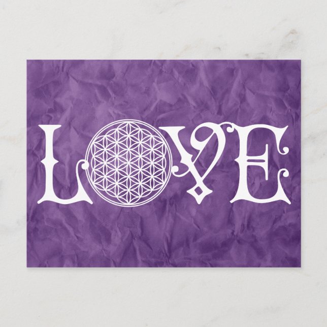 Postal Flor de vida - Tatuaje con letras de amor blanco (Anverso)