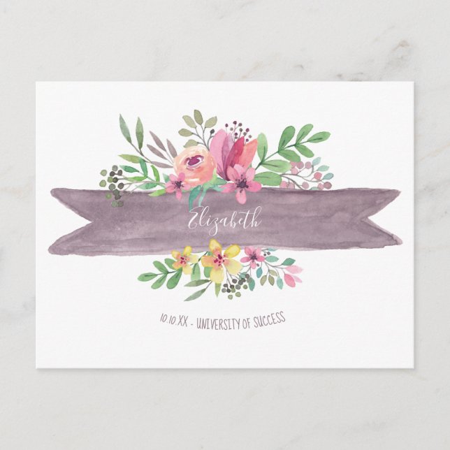 Postal Flor Floral De Graduación Ahorra La Fecha (Anverso)