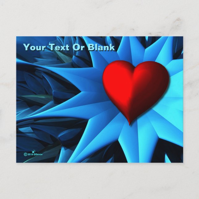Postal Flor Fractal Corazón Azul (Anverso)