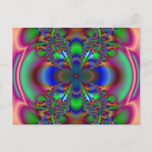 Postal Flor Fractal En Varios Colores (Anverso)