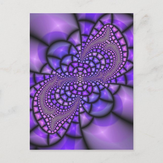 Postal Flor fractal morada (Anverso)