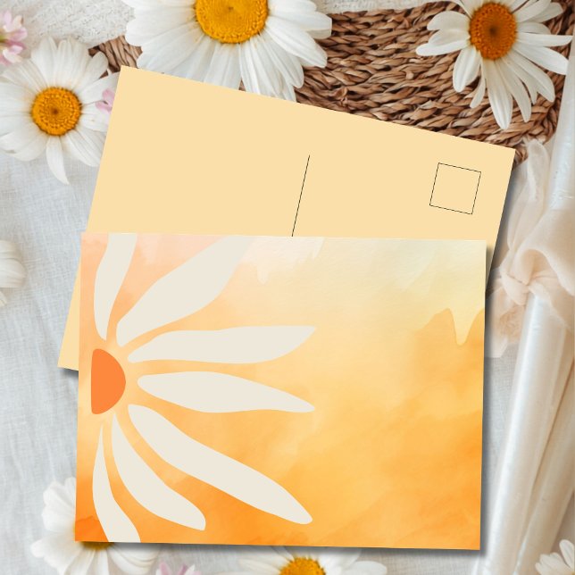 Postal Flor Geométrica Retro Mod Naranja Melocotón (Warm color, oversized petals, and pure mod-era energy.)