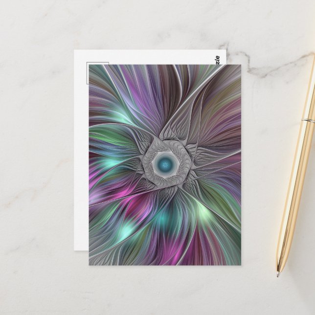 Postal Flor grande colorida Resumen arte fractal trippy (Anverso/Reverso In Situ)