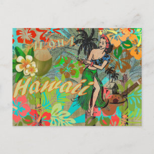 Postal Flor Hawai Hula Vintage Floral Gráfico