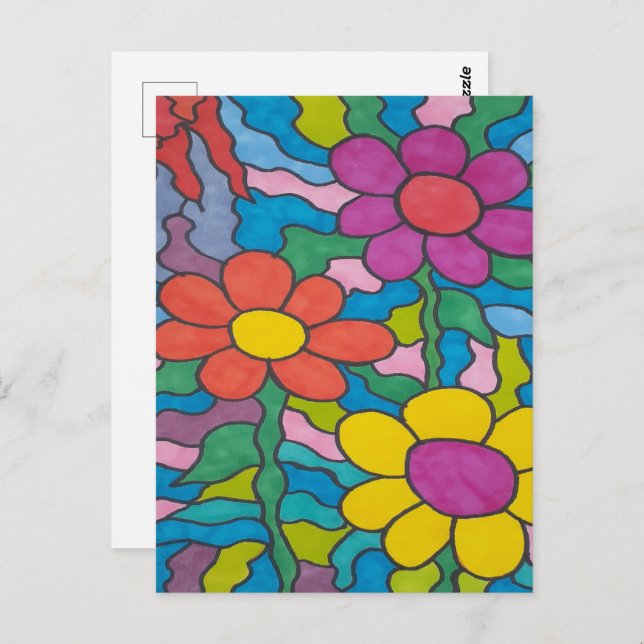 Postal Flor hippie retro (Anverso / Reverso)