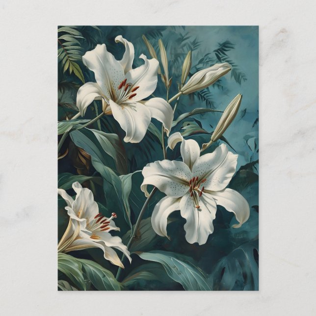 Postal Flor Lirio Blanco Vintage (Anverso)