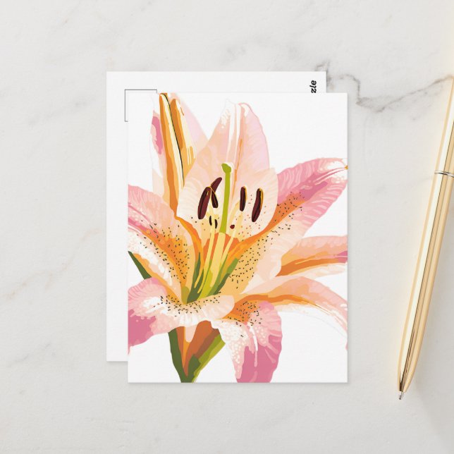 Postal Flor Lirio Rosa | Pintura de acuarela floral (Anverso/Reverso In Situ)
