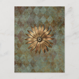 Postal Flor metálica de oro en verde