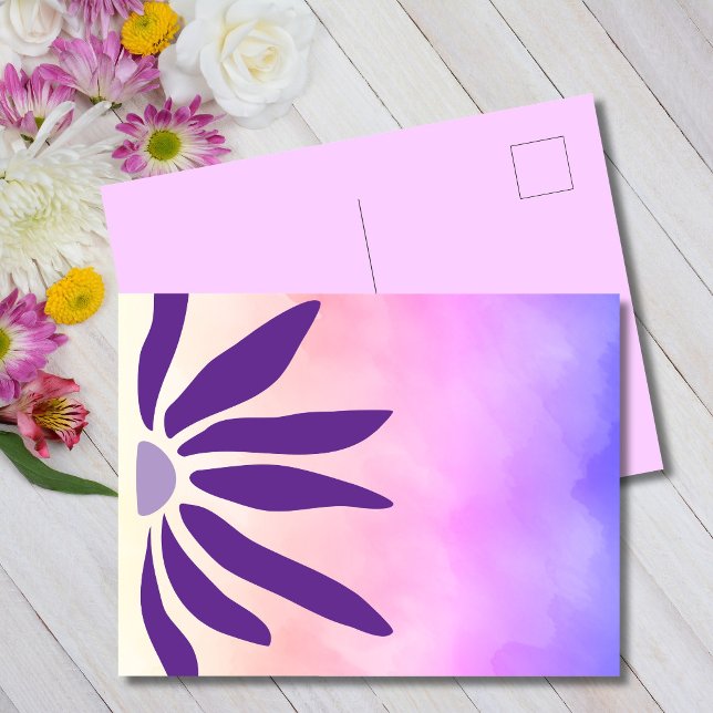 Postal Flor Mod Geométrica Púrpura Retro Bloom (Dreamy watercolor meets bold geometric bloom.)