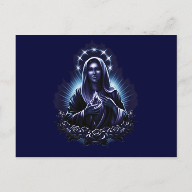 Postal Flor morada bendecida Virgen María (Anverso)