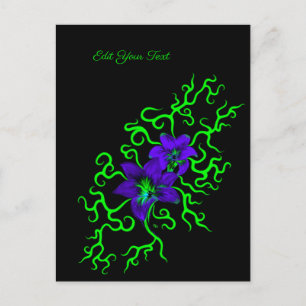 Postal Flor morada lirio en negro