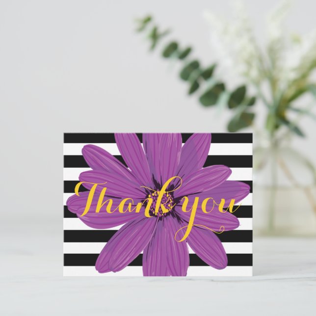 Postal Flor morada tiras blancas y negras (Anverso de pie)