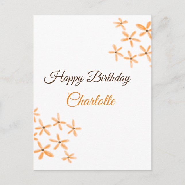 Postal Flor naranja marrón feliz cumpleaños agregar nombr (Anverso)