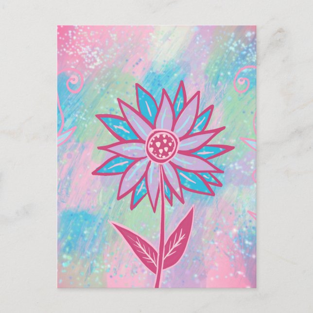 Postal Flor Pastel dibujada a mano (Anverso)