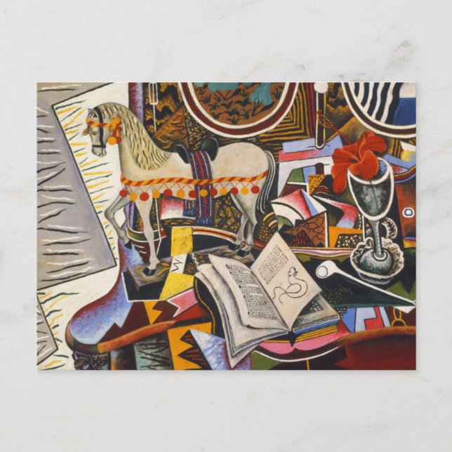 Postal Flor roja del tubo del caballo de Joan Miro (Anverso)