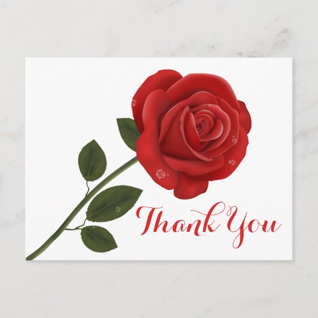 Postal Flor roja floral Gracias Flor Rosa - Amor Boda (Anverso)