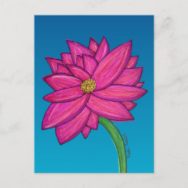 Postal Flor Rosa Fucsia con fondo azul
