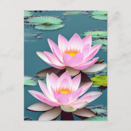 Postal Flor Rosa Lotus En El Agua