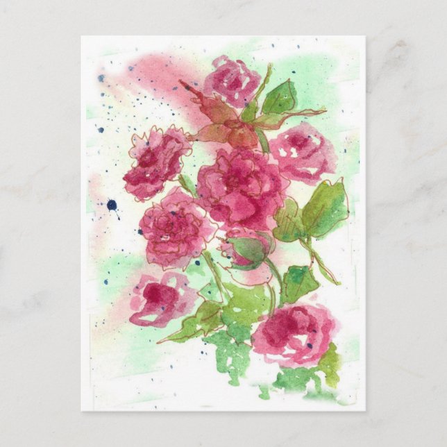 Postal Flor rosa rosa acuarela Flora acuática Arte floral (Anverso)
