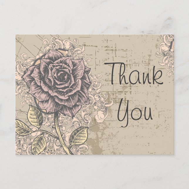 Postal Flor rosa rosa vintage retro grunge (Anverso)