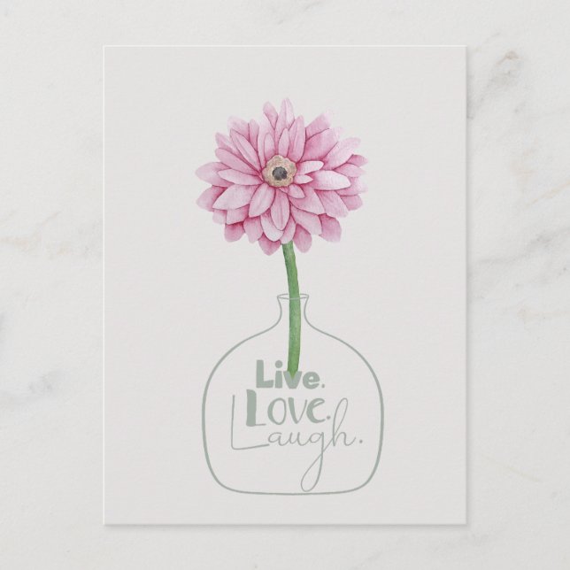 Postal Flor Rosa Viva Ama Ríe (Anverso)