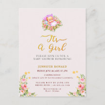 Flor rosa y dorada tema es una ducha de bebé chica