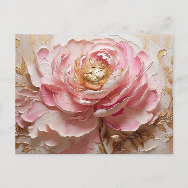 Postal Flor rosada y peónica de oro pastel (Anverso)
