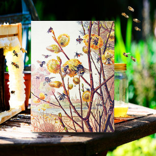 Postal Flor salvaje de primavera de abejas vintage