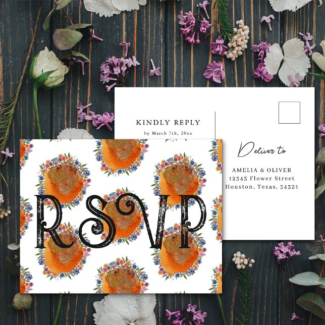 Postal Flor silvestre floral rústica Boda RSVP (Front/Back)