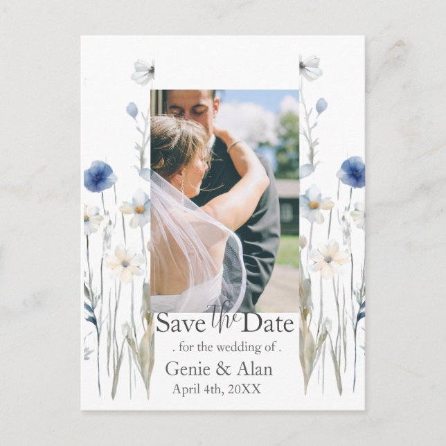 Postal Flor silvestre moderna salva la foto de la fecha (Anverso)