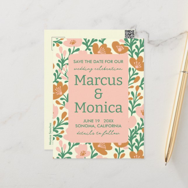 Postal Flor silvestre viña Personalizado verde rosa salva (Anverso/Reverso In Situ)