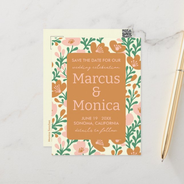 Postal Flor silvestre viña Personalizado verde rosa salva (Anverso/Reverso In Situ)