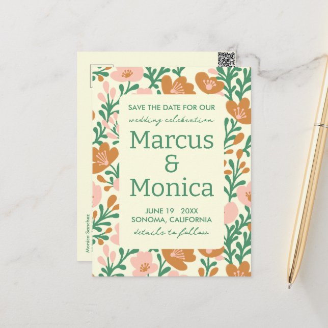 Postal Flor silvestre viña Personalizado verde rosa salva (Anverso/Reverso In Situ)