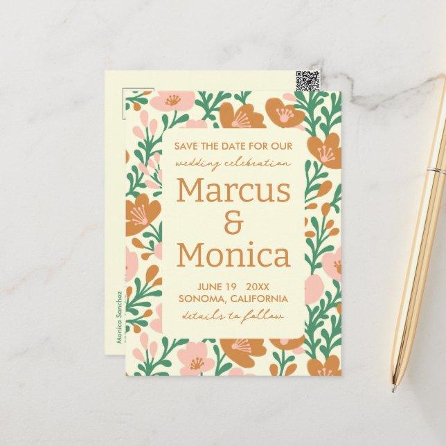 Postal Flor silvestre viña Personalizado verde rosa salva (Anverso/Reverso In Situ)