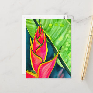 Postal Flor tropical de heliconia al aguarela