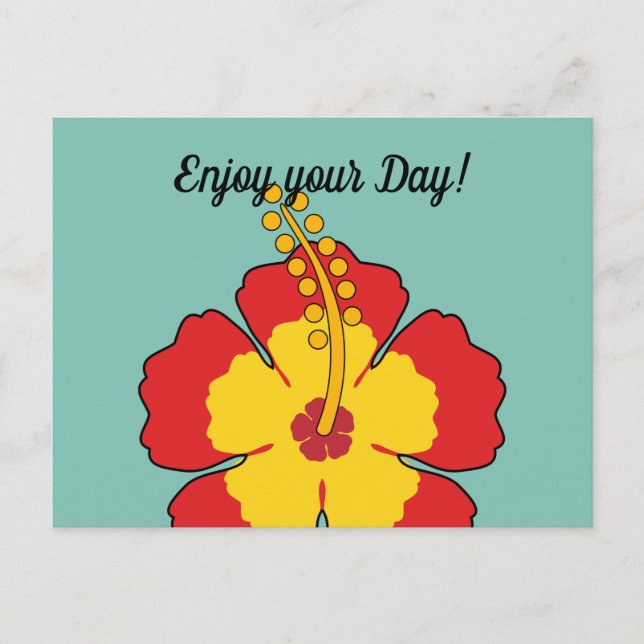 Postal Flor tropical hibiscus roja | Añadir el texto (Anverso)