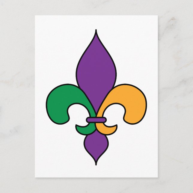 Postal Flor verde morado amarillo de Lis Mardi Gras (Anverso)