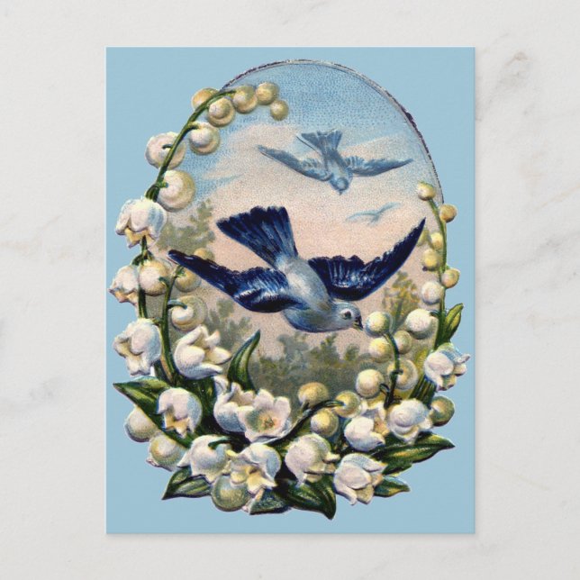 Postal flor vintage de los pájaros azul lirio de los pája (Anverso)