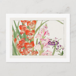 Postal Flor vintage de scabiosa y montbretia, ukiyo e