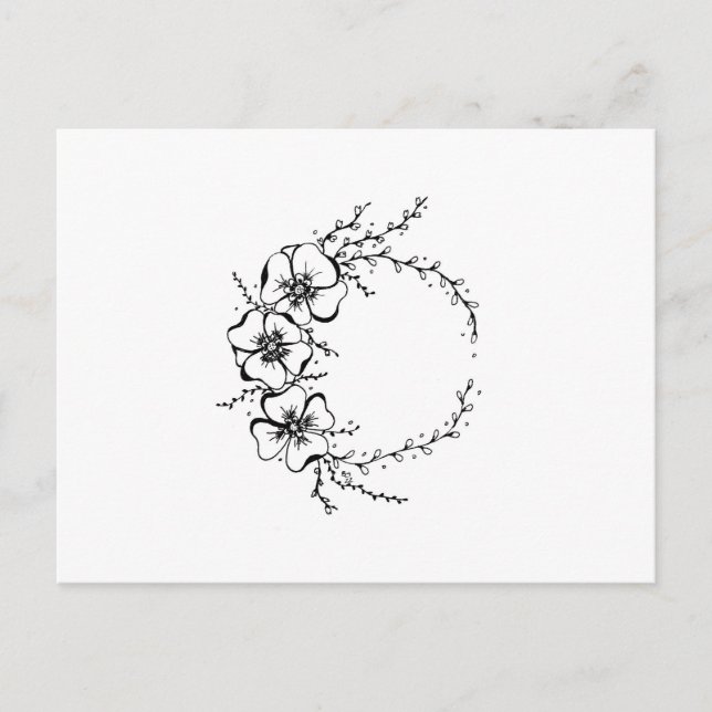 Postal Flor Wreath blanco y negro (Anverso)