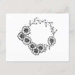 Postal Flor Wreath blanco y negro