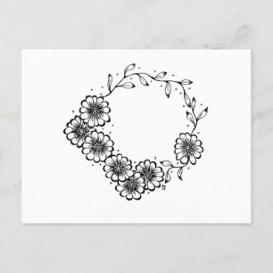 Postal Flor Wreath blanco y negro